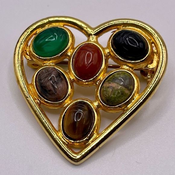 Vintage Gemstone Scarab Heart Pin by Belle Designs - Picture 2 of 5